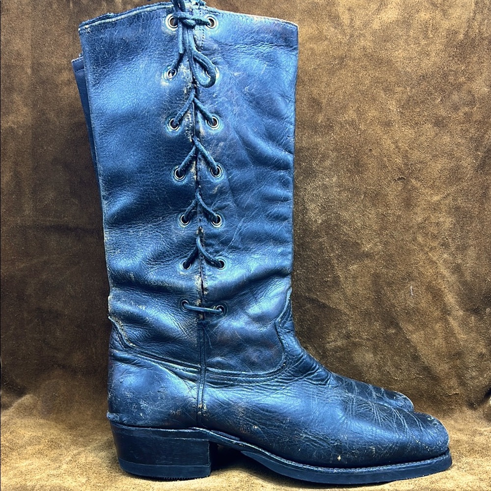 Vintage Mad Max Apocalyptic Style Black Leather Side Laced Boots